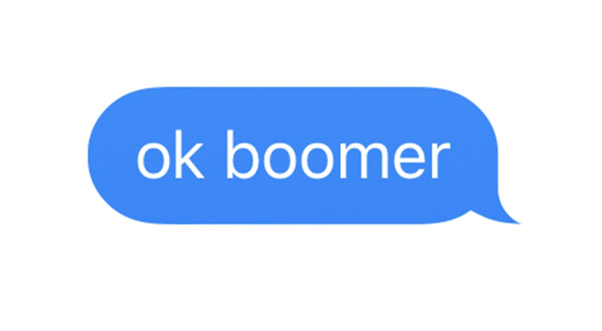 Text message with text 'ok boomer'.