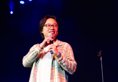 Jimmy O. Yang engages with vocal crowd at Round Up Comedy Show