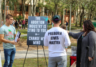 Pro-life demonstration provokes passionate debate among students regarding abortion rights